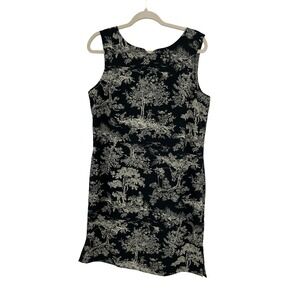 Cold Water Creek 12P Black Toile Print Sleeveless Dress Casual made in USA
